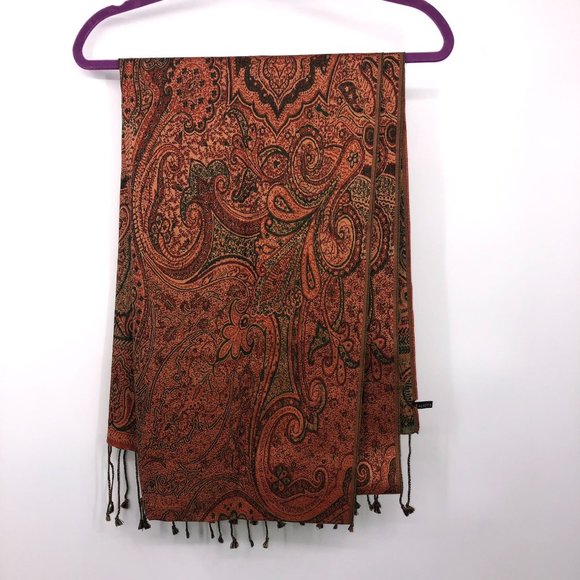 Talbots Scarf Used Large Oranges Greens *No Material Tag - Picture 16 of 16